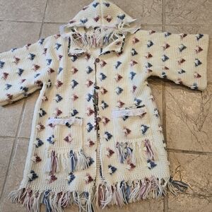 Upcycled white afghan blanket COAT M handmade Don't Throw It Out
